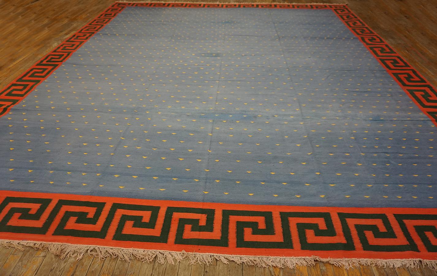 Indischer Dhurrie-Teppich aus Baumwolle aus dem frühen 20. Jahrhundert ( 12'9