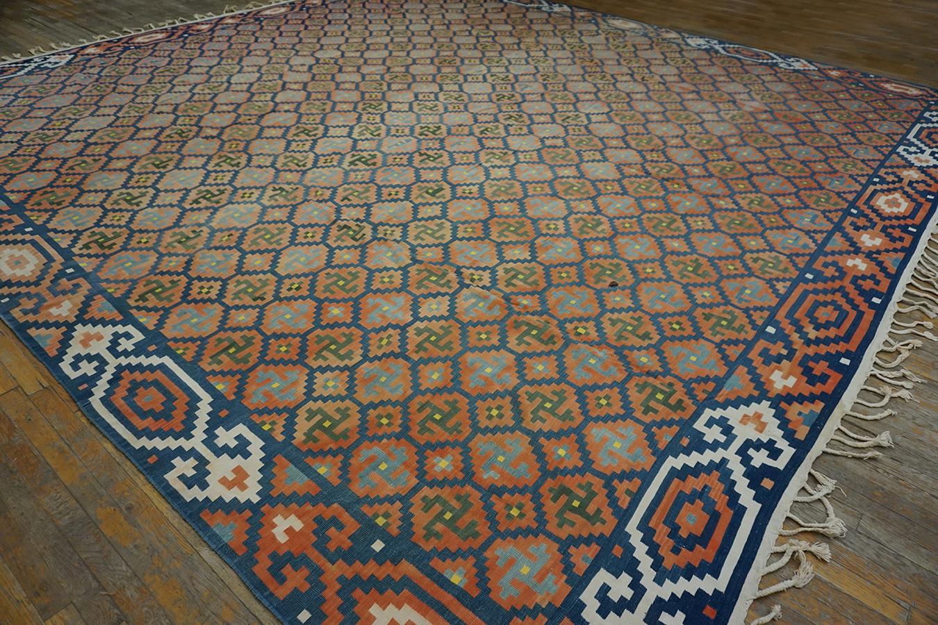 Antiker indischer Dhurrie-Teppich, Größe: 15' 0'' x 15' 7''.