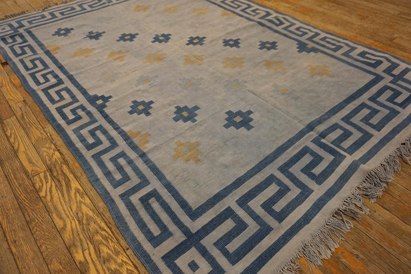 Hand-Woven Antique Indian Dhurrie Rug 4'9