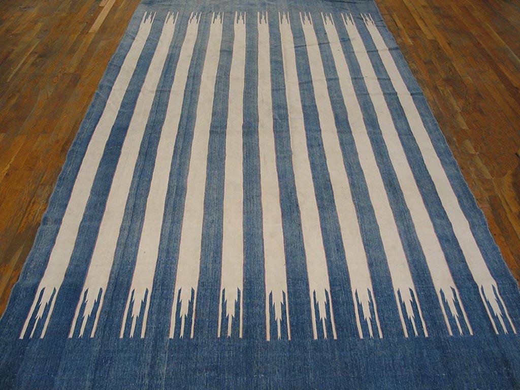 Hand-Woven 1930s Indian Cotton Dhurrie Carpet ( 5'10