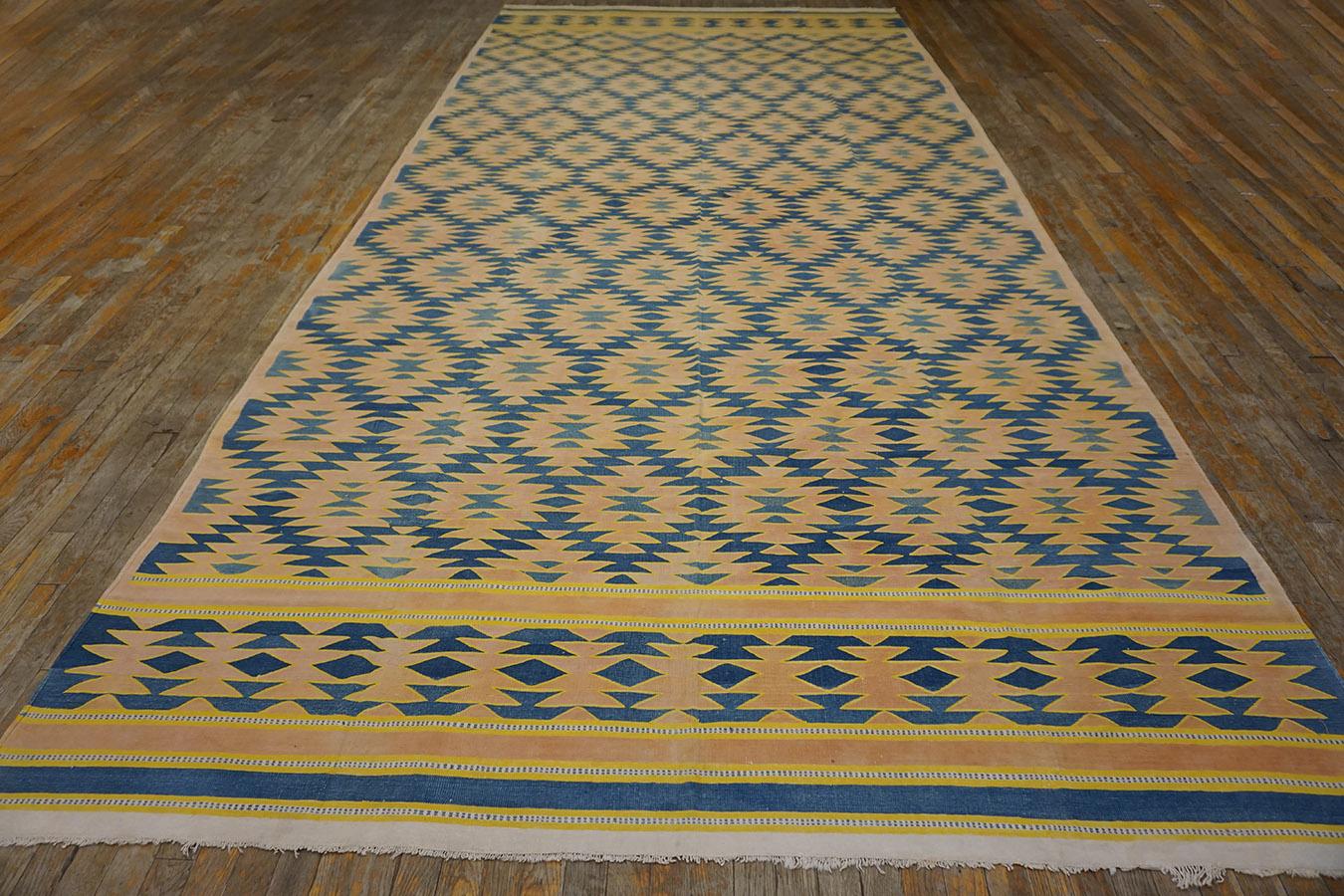 Hand-Woven 1930s Indian Cotton Dhurrie Carpet ( 7'2