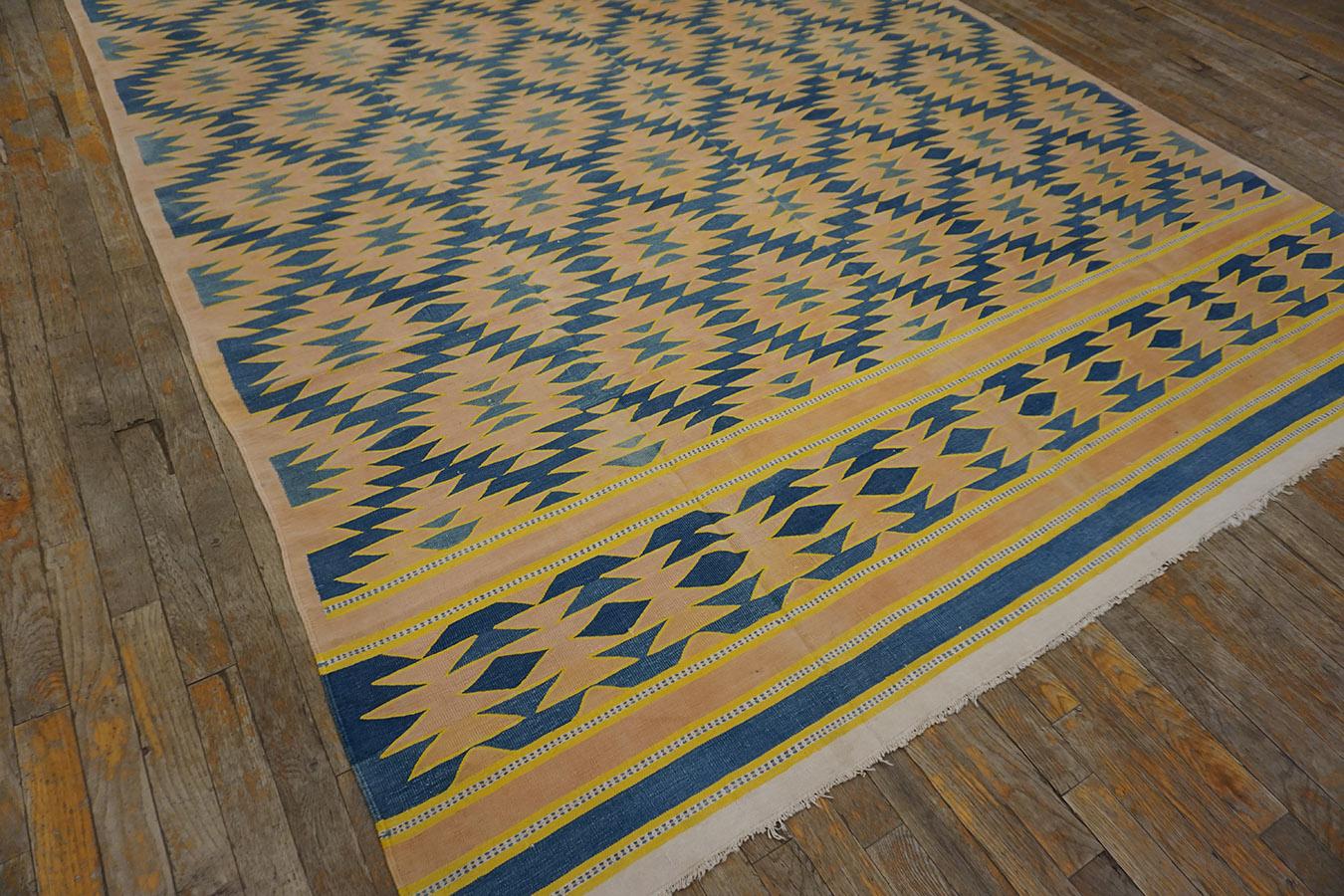 1930er Jahre Indischer Dhurrie-Teppich aus Baumwolle ( 7'2