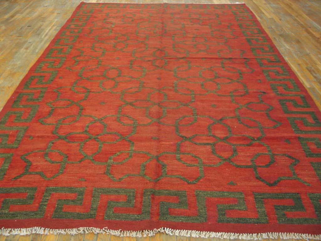 Hand-Woven Early 20th Century Indian Woolen Dhurrie Carpet ( 7'3