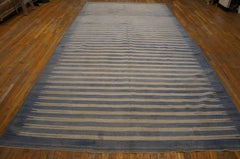 Excellent Blue Color with Lines Design Antique Indian Cotton Dhurrie Rug