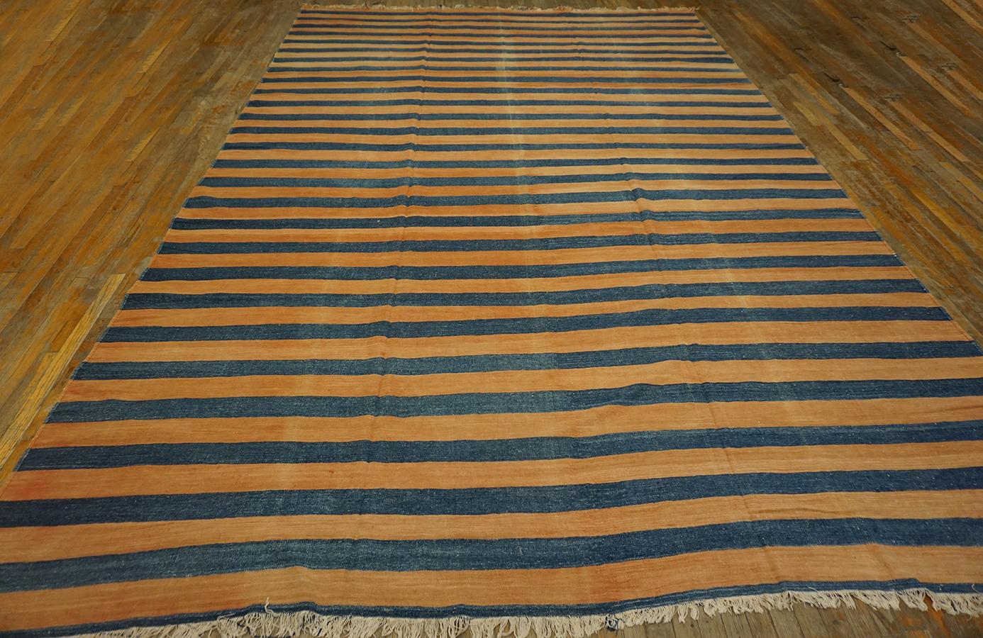 Hand-Woven 1920s Indian Cotton Dhurrie Carpet ( 9'7