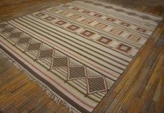 RugsOnNet Vintage Earth Tone Geometric Indian Dhurrie Mid Century Flatwoven Rug