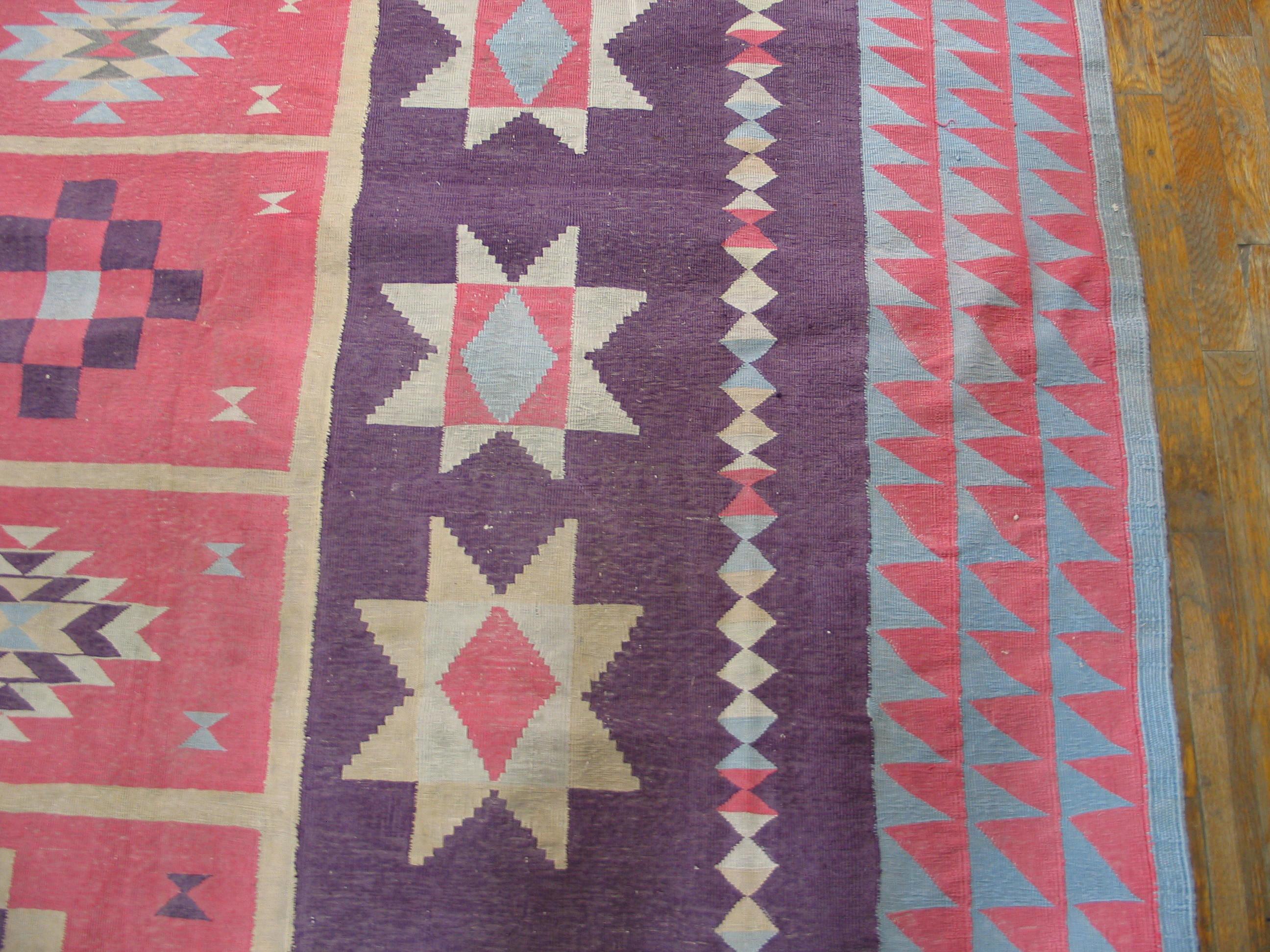 Indischer Dhurrie-Teppich aus Baumwolle aus der Mitte des 20. Jahrhunderts ( 9'7