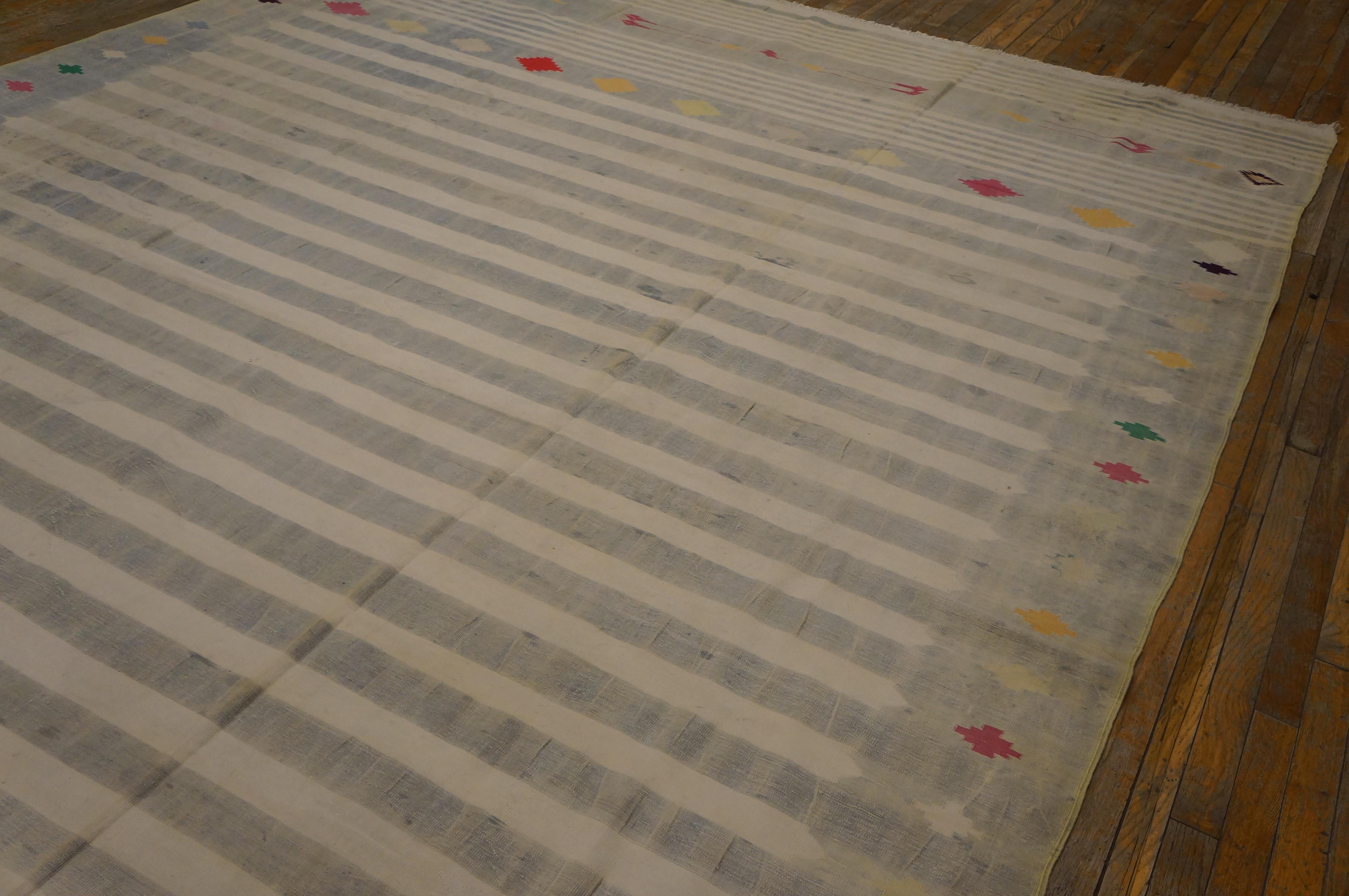 tapis indien des années 1920 en coton Dhurrie à tissage plat ( 9'7
