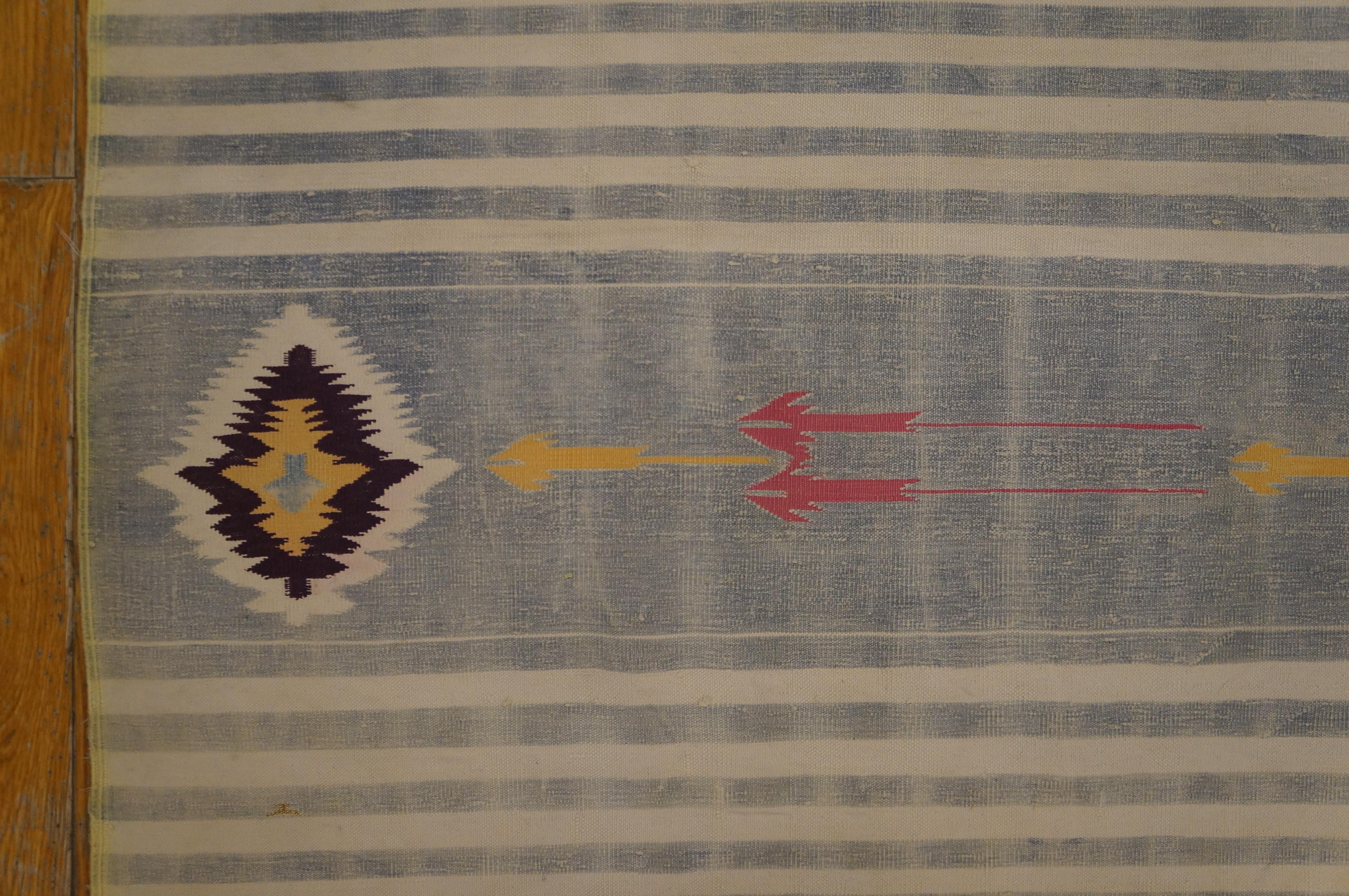 1920s Indian Cotton Dhurrie Flat-weave Carpet ( 9'7
