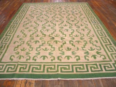 1940s Ivory Geometric Antique Indian Dhurrie Rug 7'3"x10'0" Woven Cotton Carpet