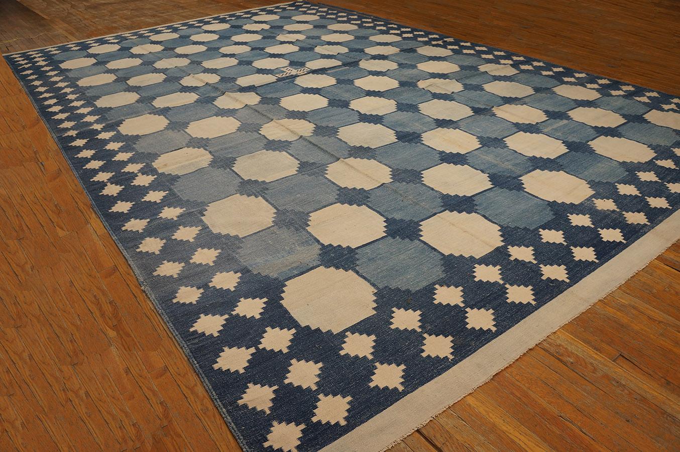 Alfombra Dhurrie de algodón indio de principios del siglo XX ( 12'3