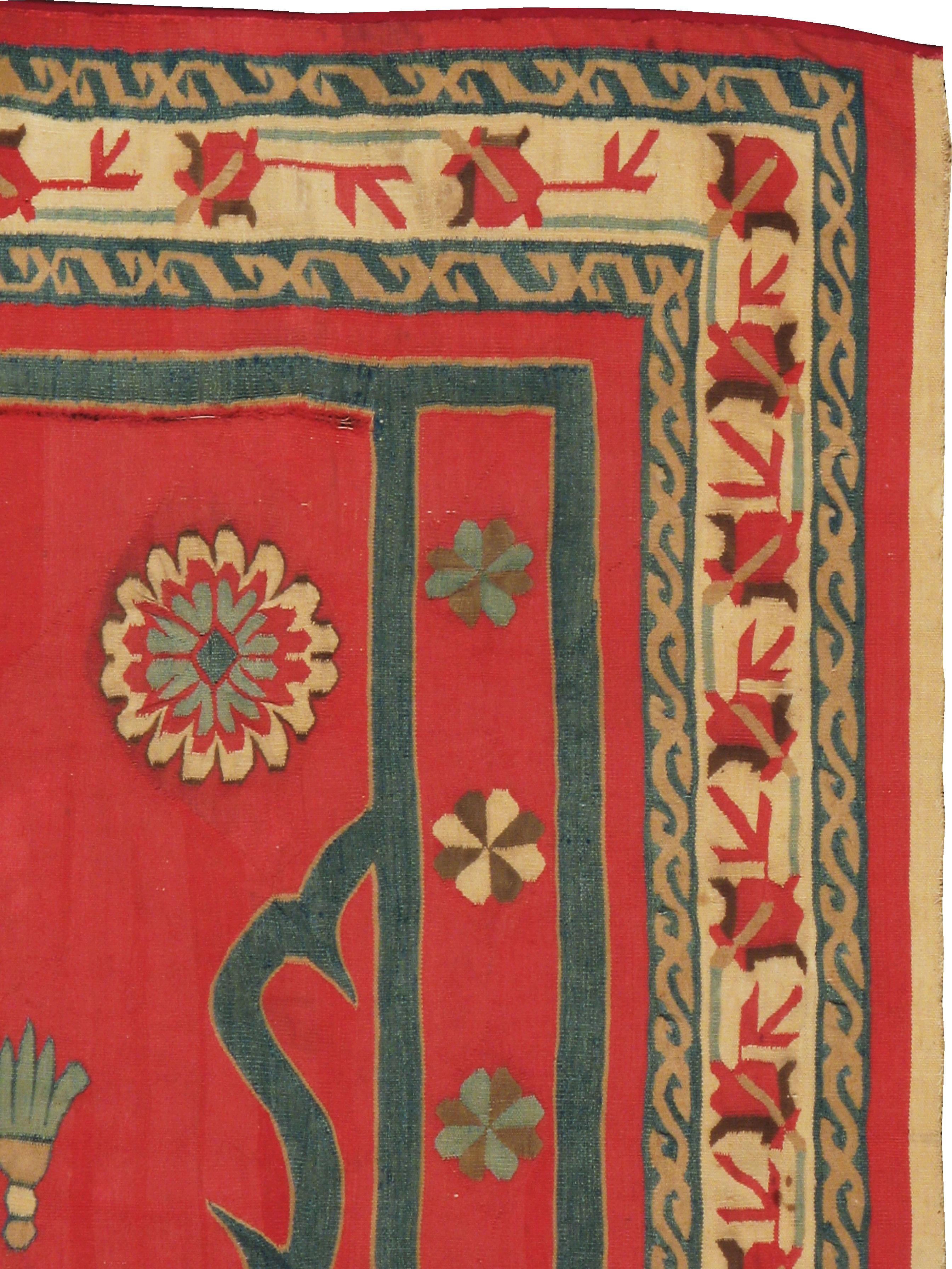 Ancien tapis indien Dhurrie tissé à la main avec du coton, datant du début du 20e siècle.