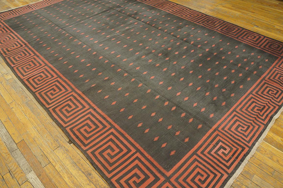 Indischer Dhurrie-Teppich aus Baumwolle des frühen 20. Jahrhunderts ( 8'3