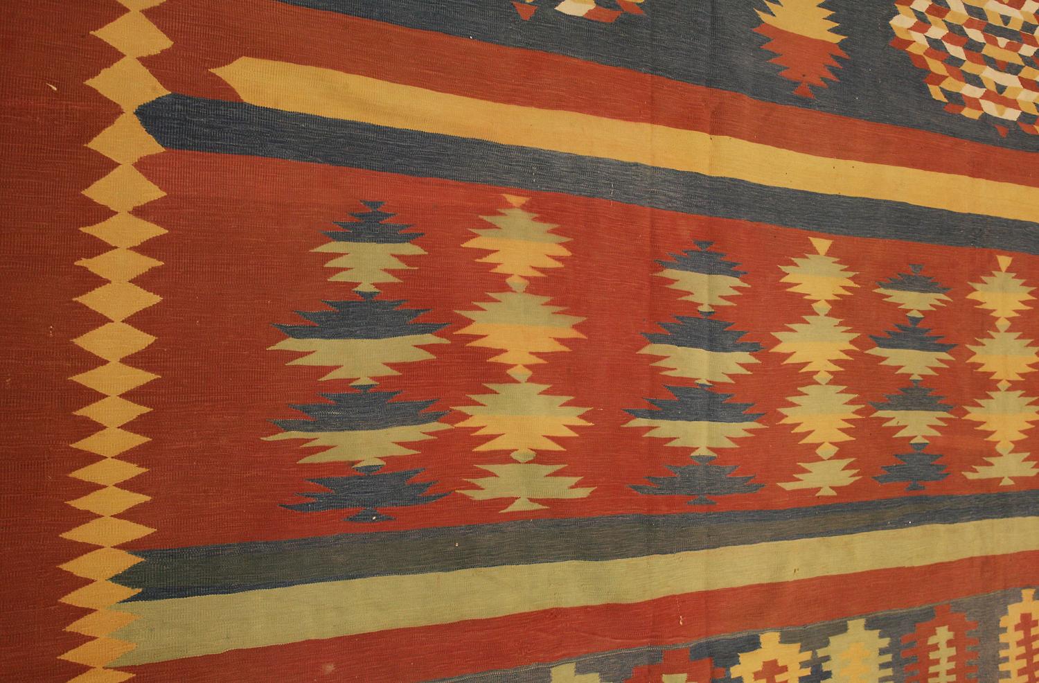 Hand-Knotted Antique Indian Dhurrie Wool Geometric Design Kilim, ca. 1920 For Sale