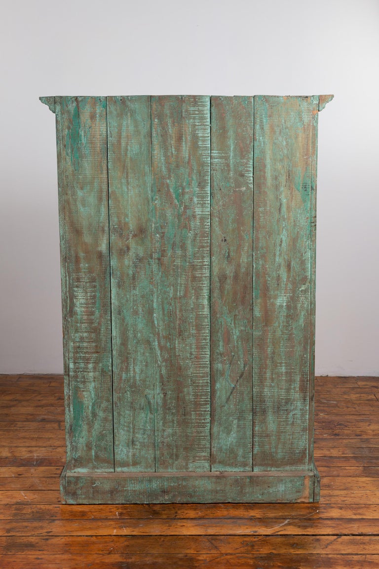 Indian Distressed Green Painted Wooden Wardrobe Cabinet ...