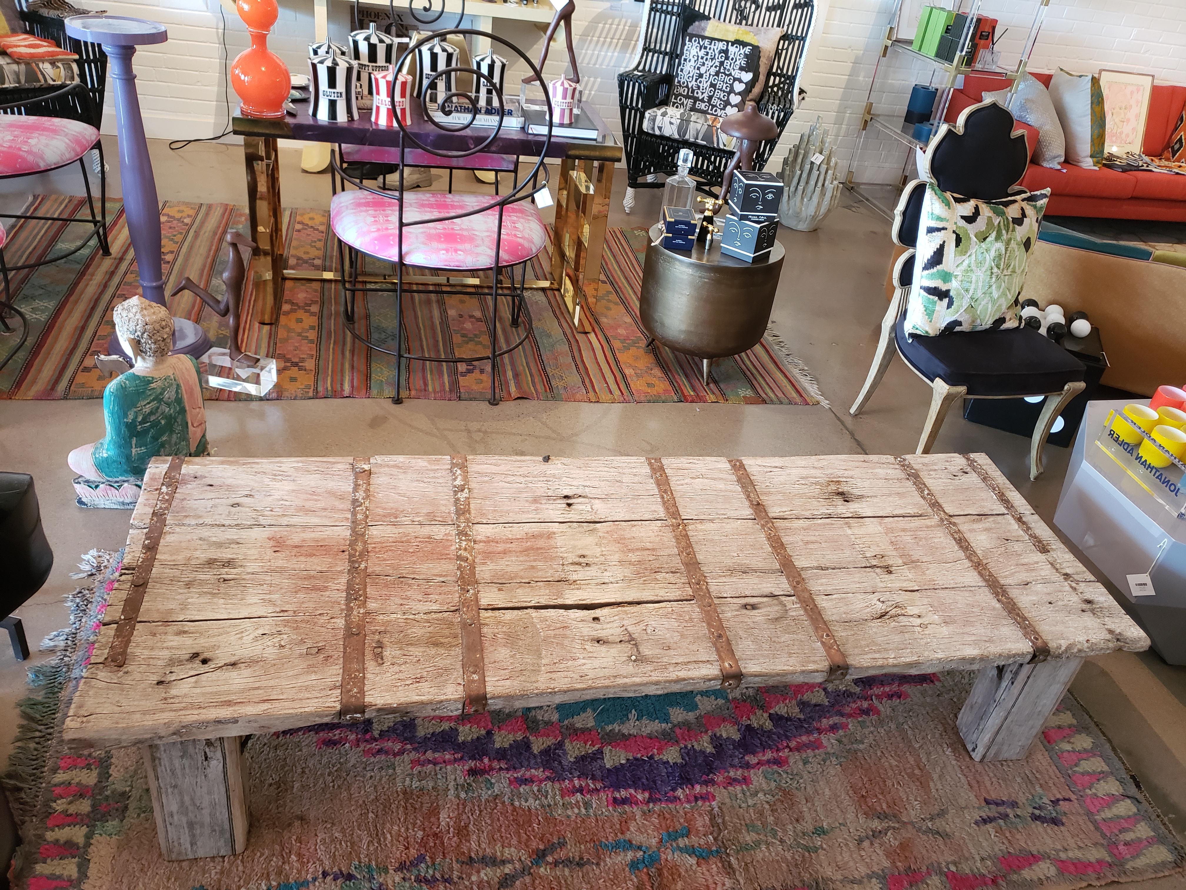 Antique Indian Door Coffee Table In Distressed Condition For Sale In Phoenix, AZ