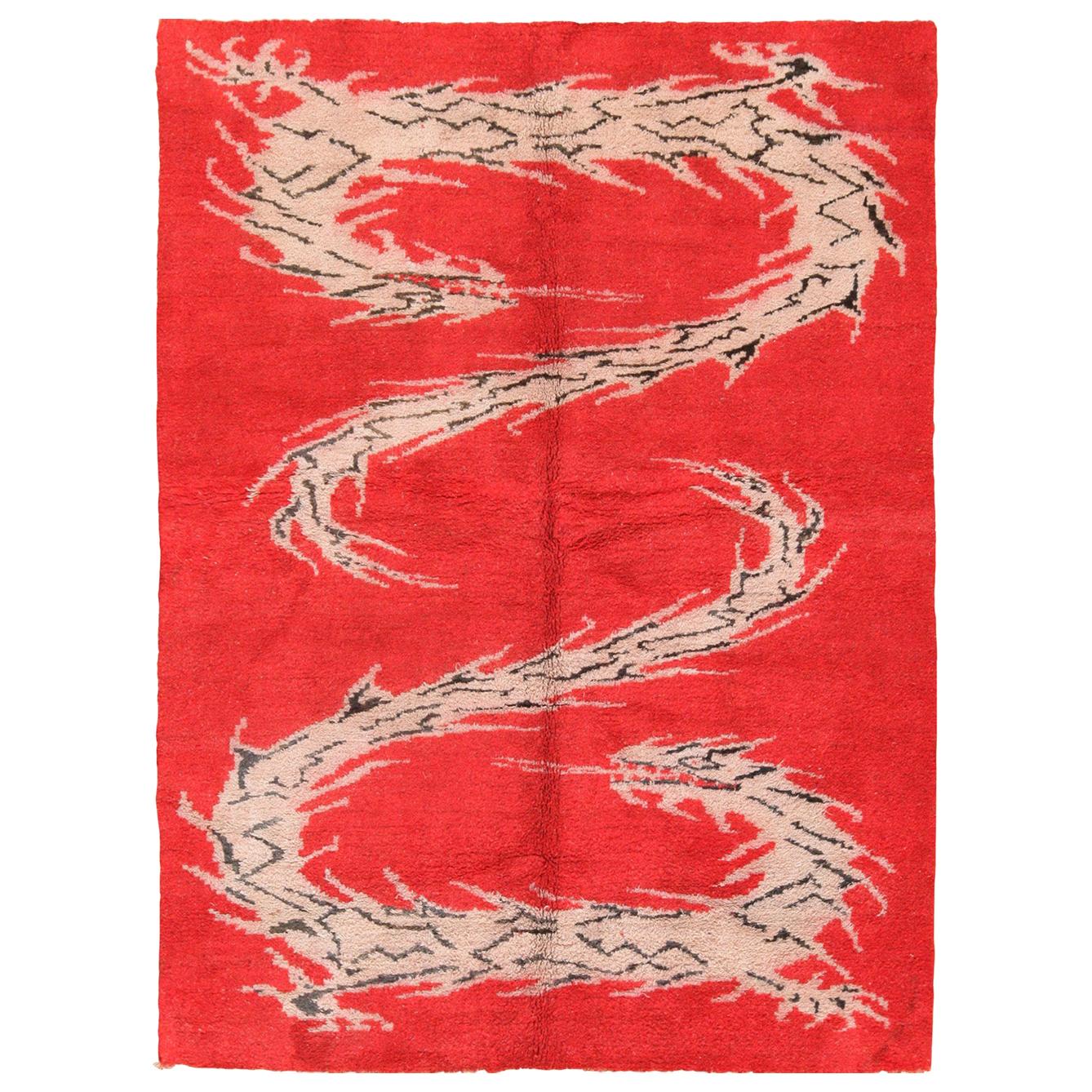 Antique Indian Dragon Design Rug. Size: 6 ft x 7 ft 10 in (1.83 m x 2.39 m)
