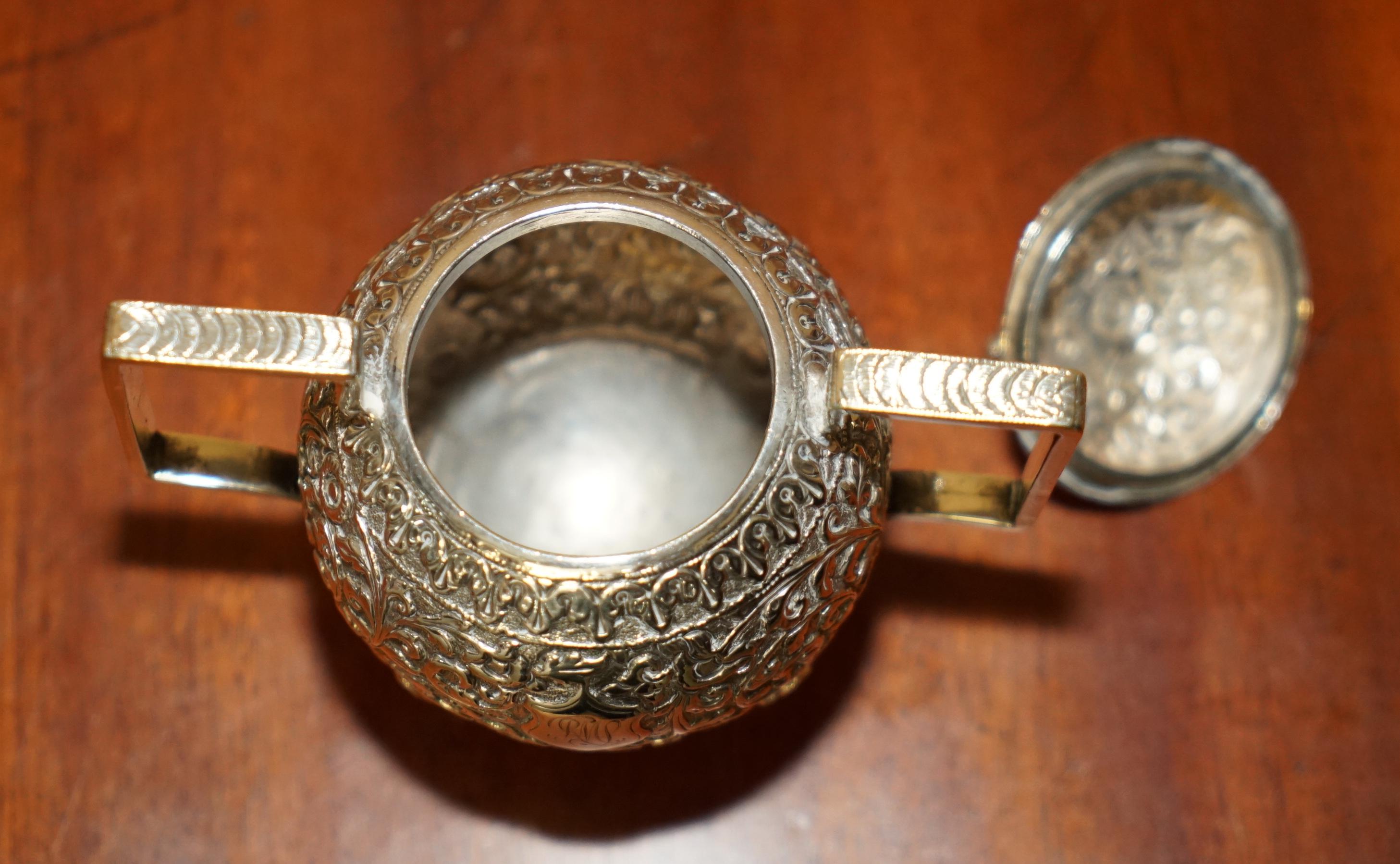 ANTIQUE INDIAN ELEPHANT COLONIAL SOLiD SILVER TEA SERVICE OOMERSI MAWJI & SONS For Sale 9