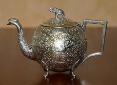 ANTIQUE INDIAN ELEPHANT COLONIAL SOLiD SILVER TEA SERVICE OOMERSI MAWJI & SONS