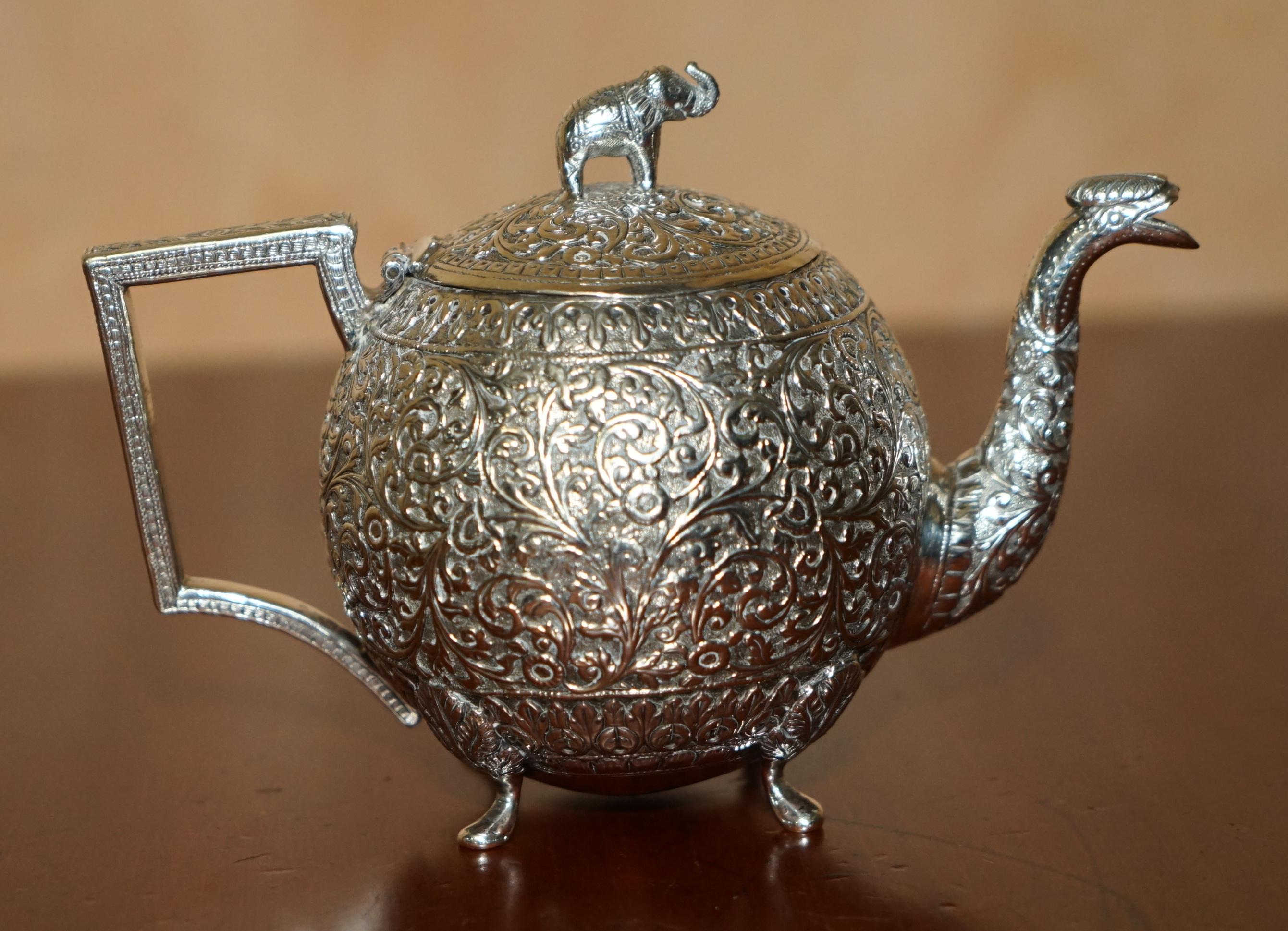 ANTIQUE INDIAN ELEPHANT COLONIAL SOLiD SILBER TEA SERVICE OOMERSI MAWJI & SONS im Angebot 2