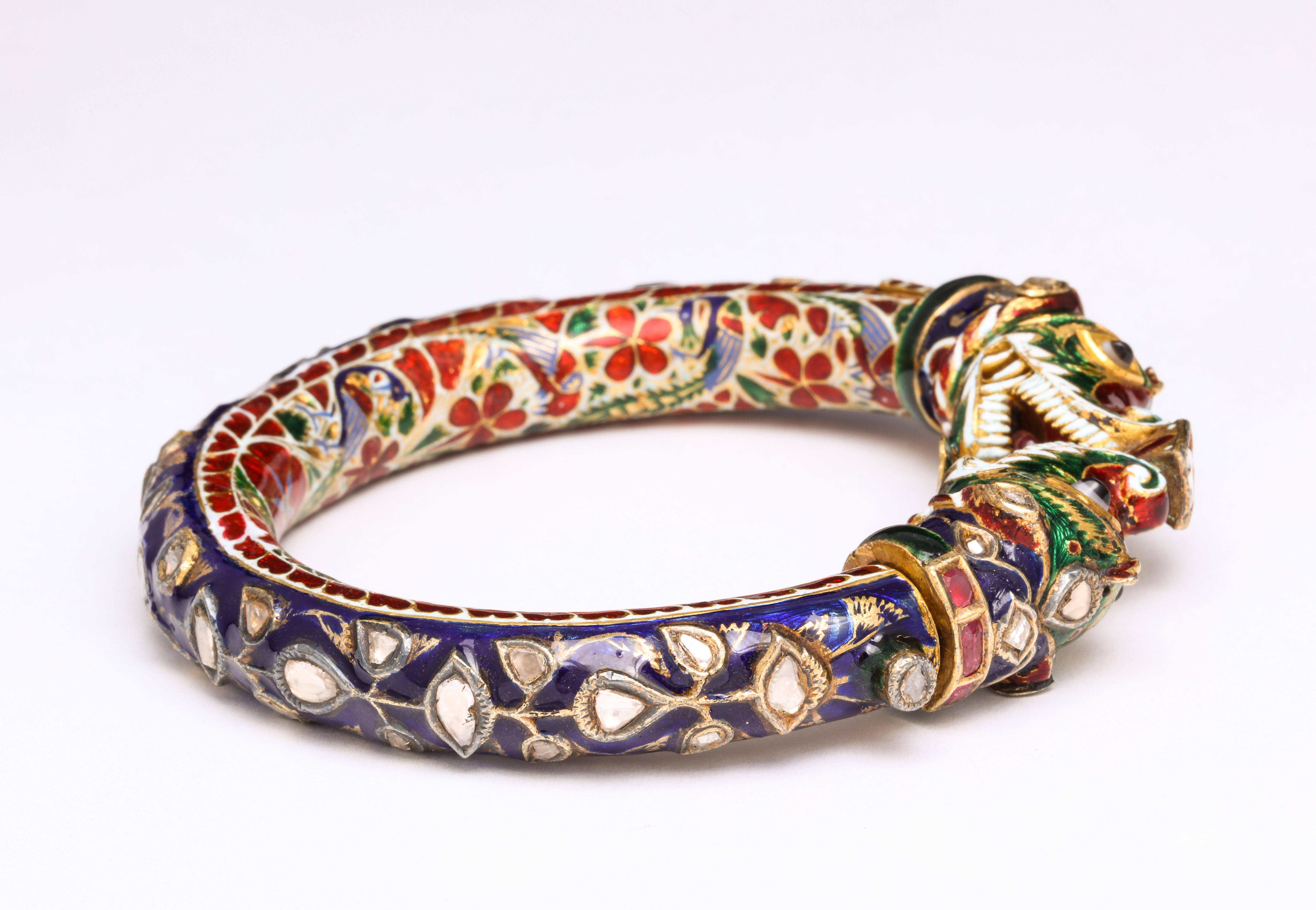 Rose Cut Antique Indian Enamel Bangle