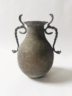 Antique Indian Engraved Brass Snake Handle Vase
