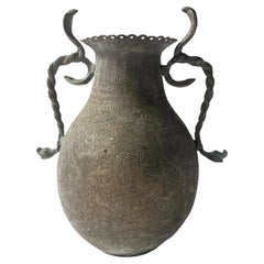 Antique Indian Engraved Brass Snake Handle Vase