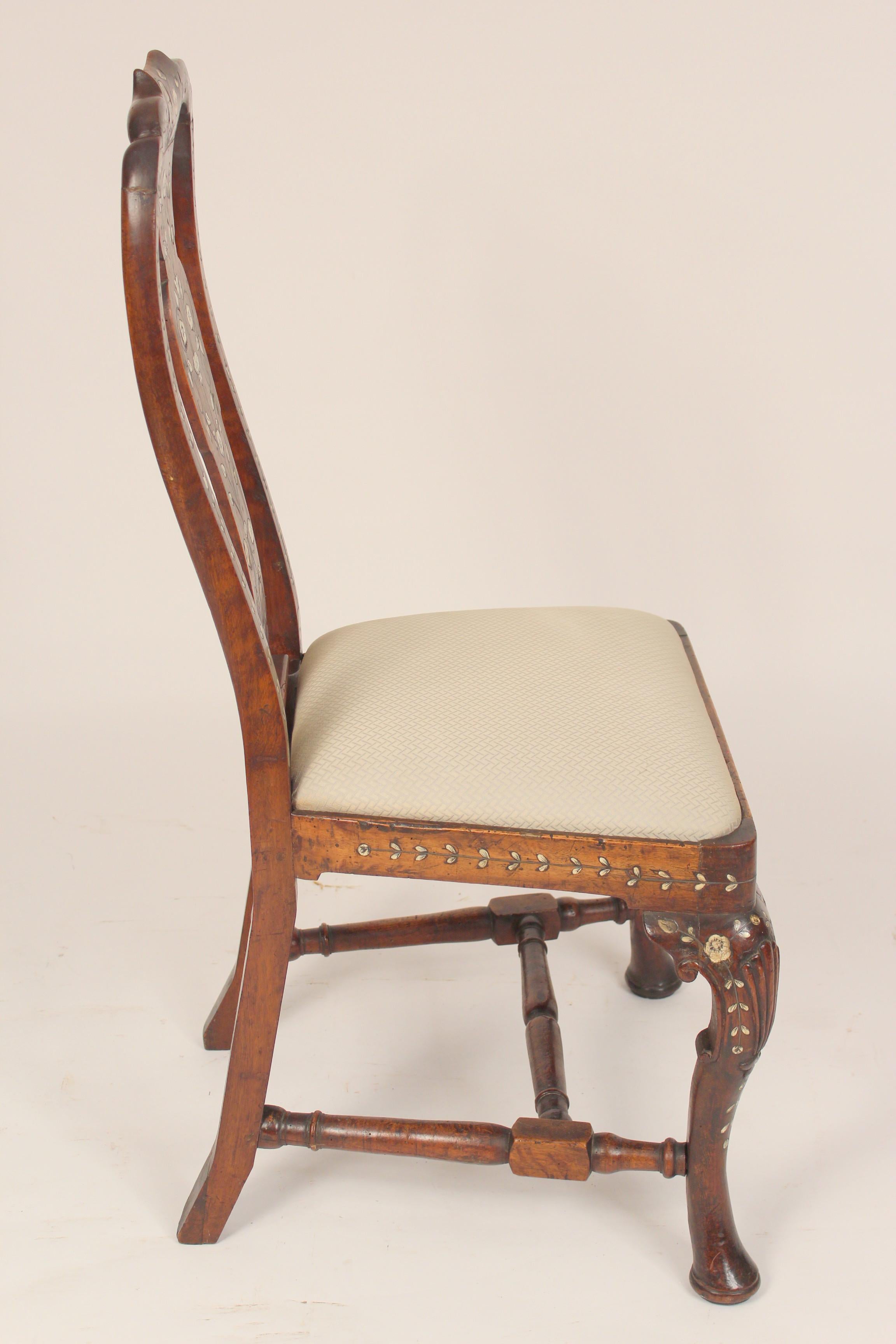 19th Century Antique Indian Export Bone Inlaid Queen Anne Style Side Chair