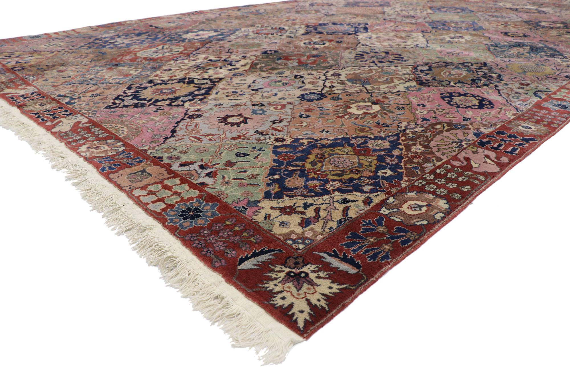 77790 Antique Indian Garden Panel Agra rug with Victorian Style 09'08 x 28'05. Cleverly composed and distinctively well-balanced, this hand knotted wool antique Indian garden panel Agra rug will take on a curated lived-in look that feels timeless