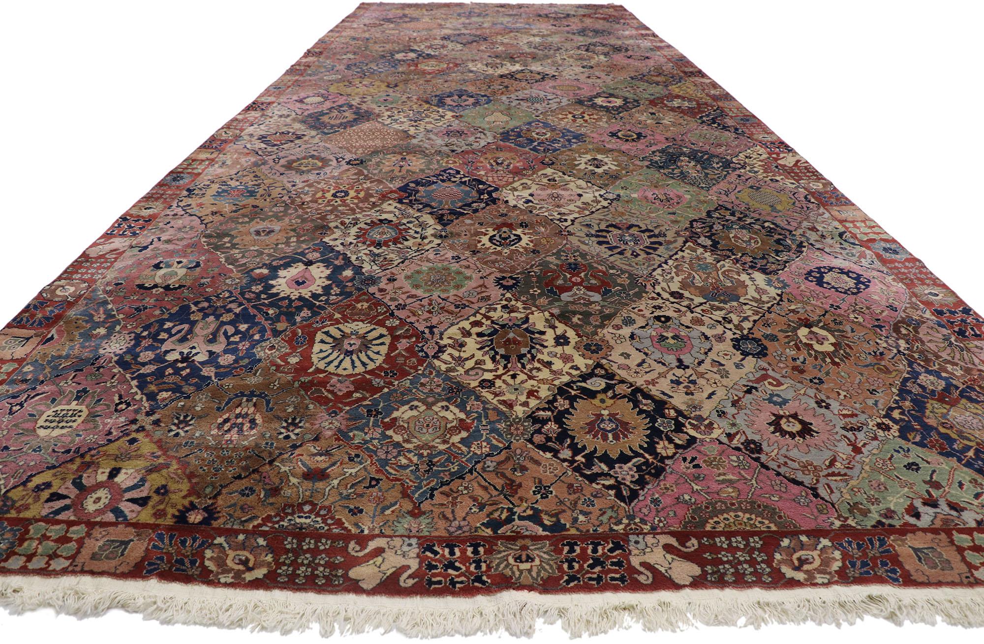 Victorian Antique Indian Agra Rug with Garden Panel Design, Hotel Lobby Size Carpet For Sale