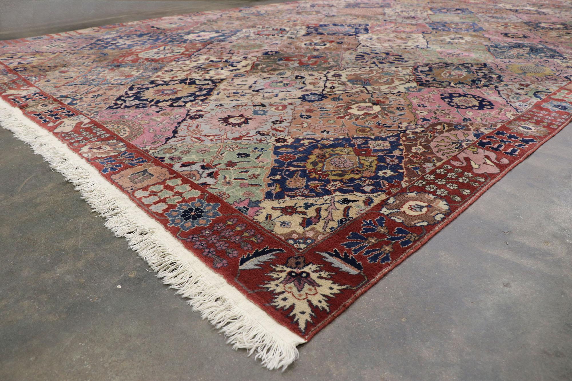 20th Century Antique Indian Agra Rug with Garden Panel Design, Hotel Lobby Size Carpet For Sale