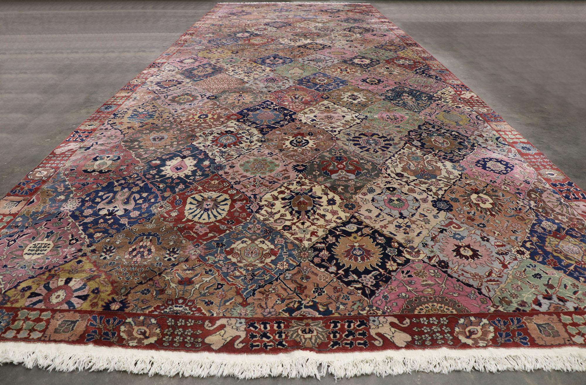 Wool Antique Indian Agra Rug with Garden Panel Design, Hotel Lobby Size Carpet For Sale