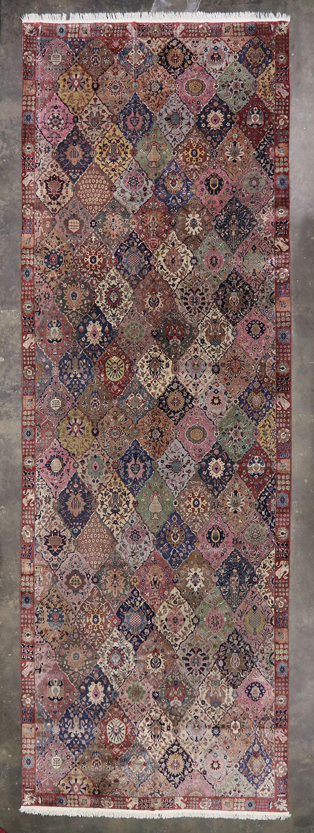 Antiker indischer Agra-Teppich mit Gartenteppich-Design, Hotel-Lobby-Teppich (Wolle) im Angebot