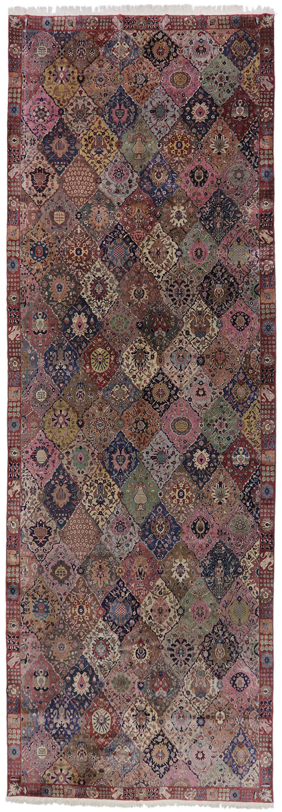 Antique Indian Agra Rug with Garden Panel Design, Hotel Lobby Size Carpet For Sale 2