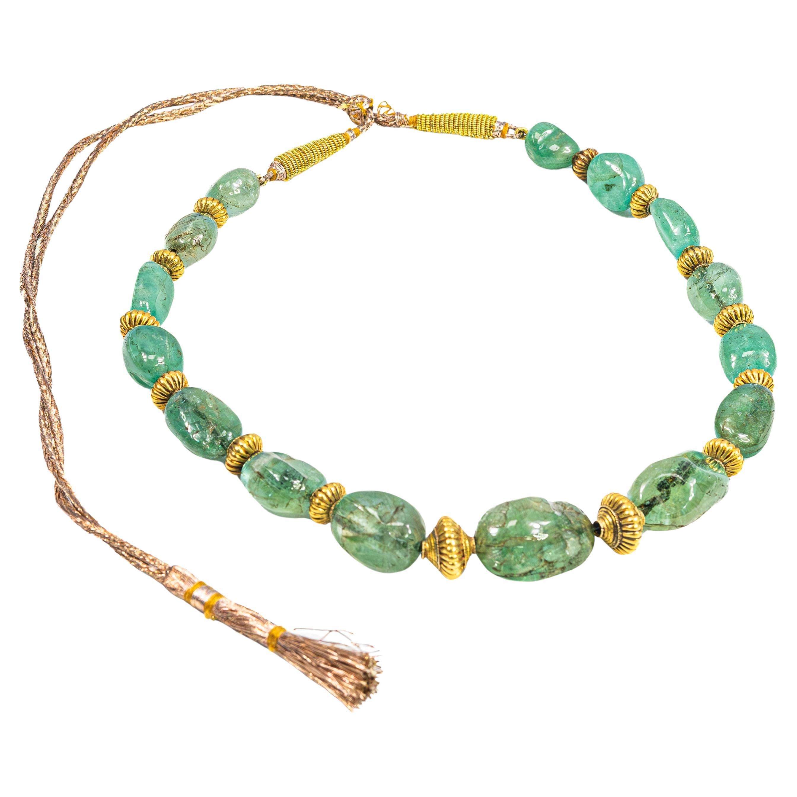 Antique Indian Gold and Emerald Bead Necklace For Sale