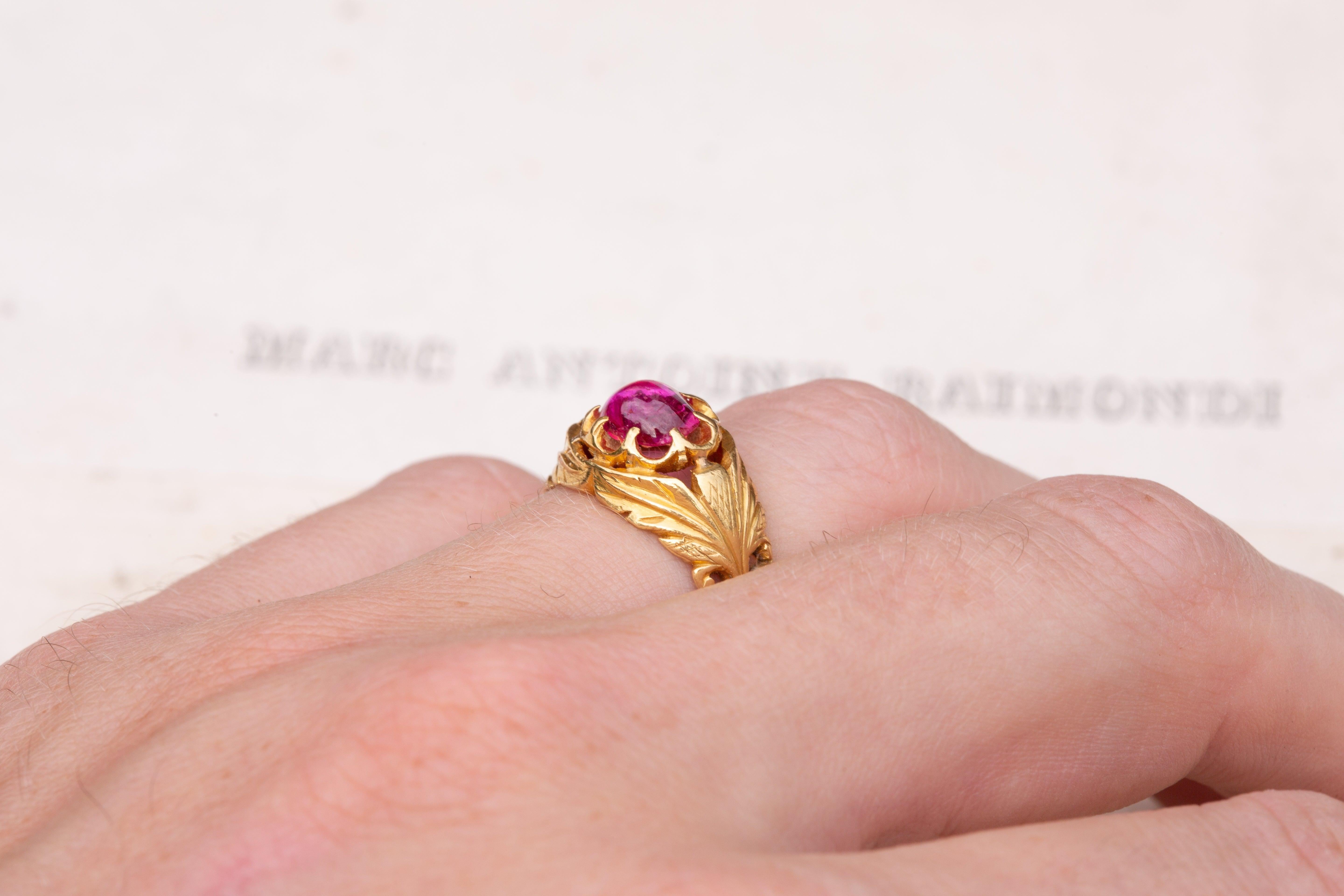 Antique Indian Gold Ruby Cabochon Ring Mughal Period For Sale 10