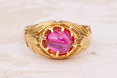 Antique Indian Gold Ruby Cabochon Ring Mughal Period