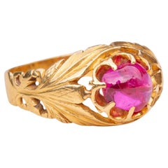 Antique Indian Gold Ruby Cabochon Ring Mughal Period