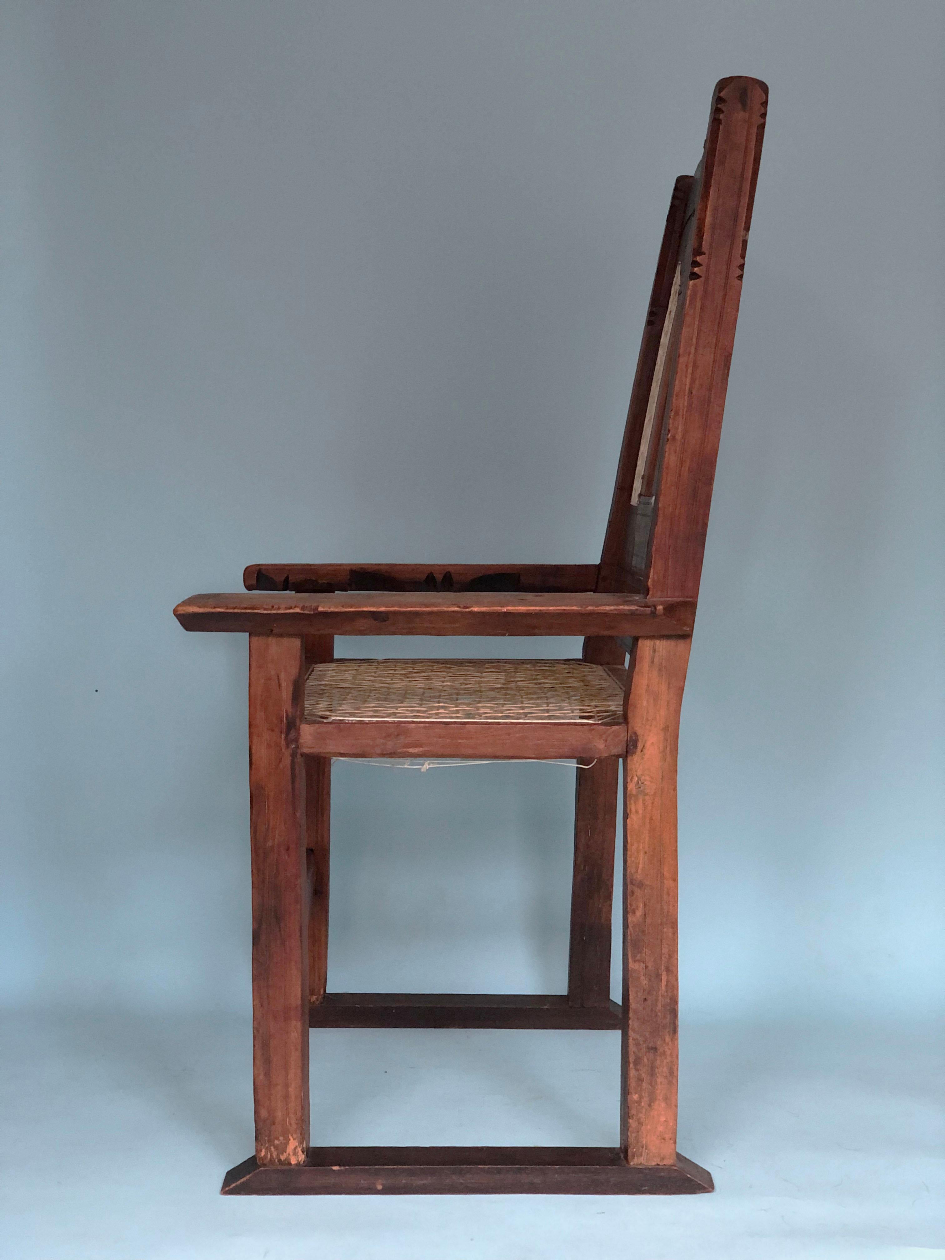 Anglo-Indian Antique Indian Hand Carved Teak Chair 1940s For Sale