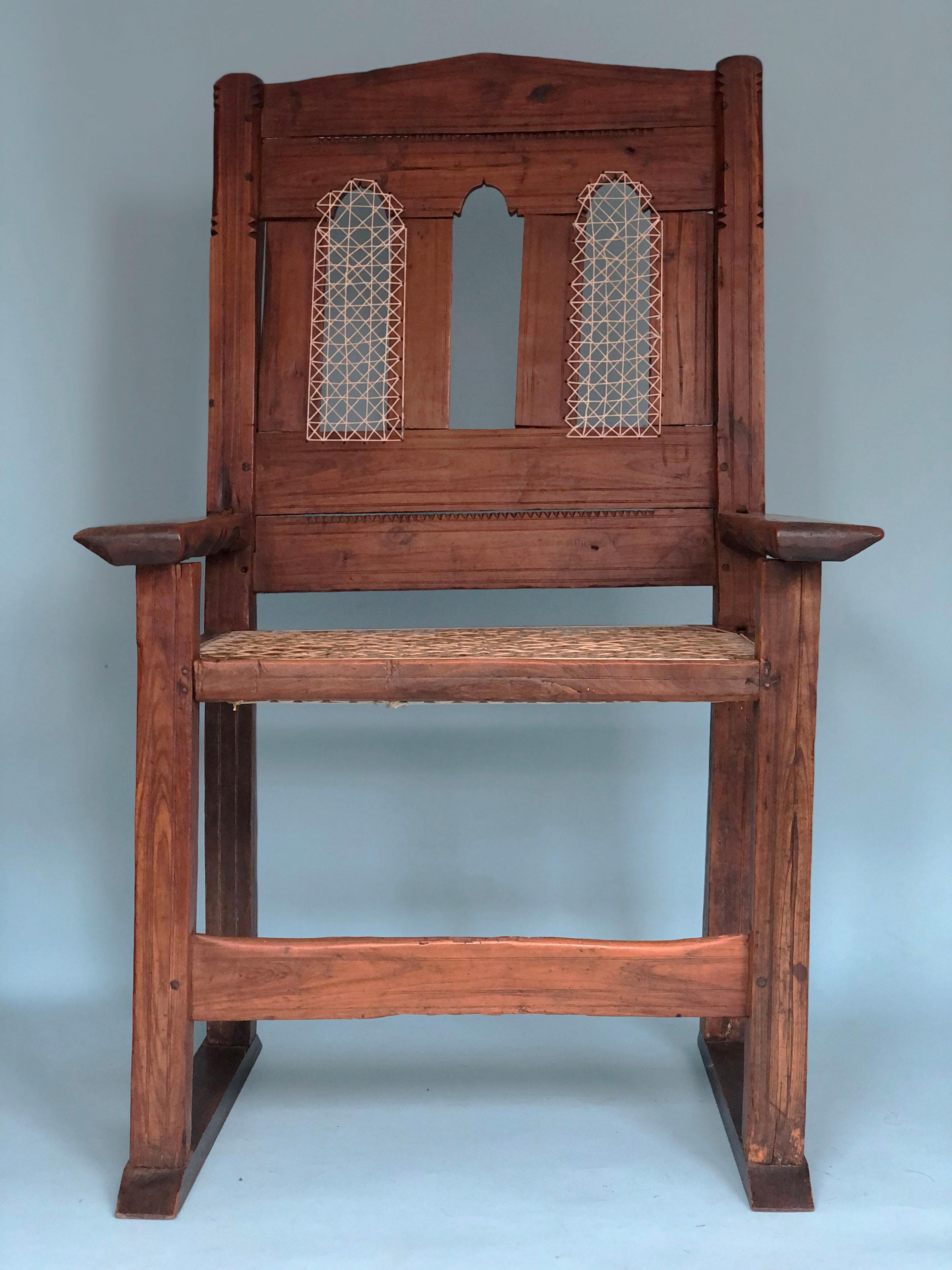 Hand-Carved Antique Indian Hand Carved Teak Chair 1940s For Sale