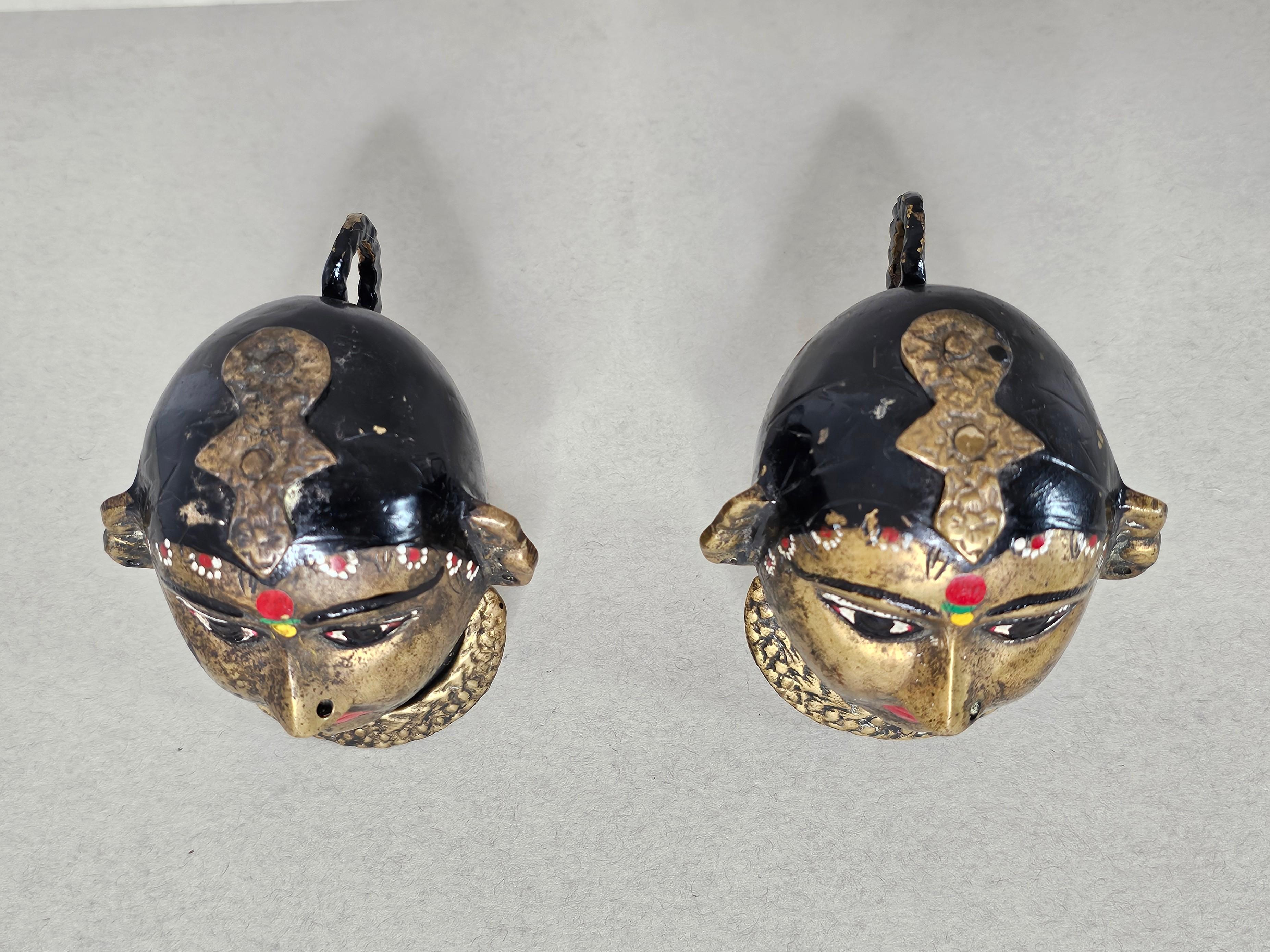 Antique Indian Hand Painted Brass Figural Gauri Head Sculpture Pair  For Sale 6
