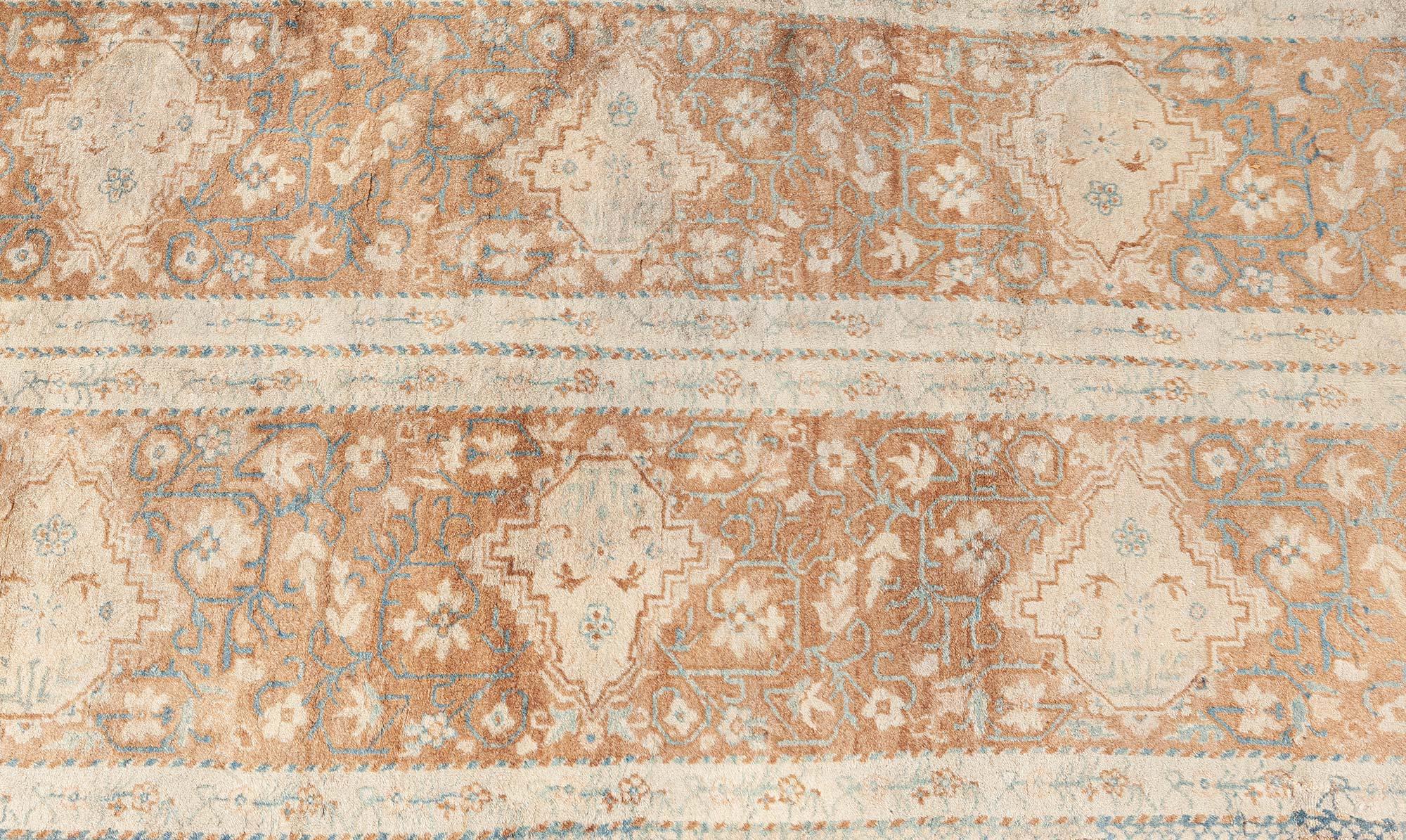 Hand-Knotted Antique Indian Handmade Wool Fragment Runner For Sale