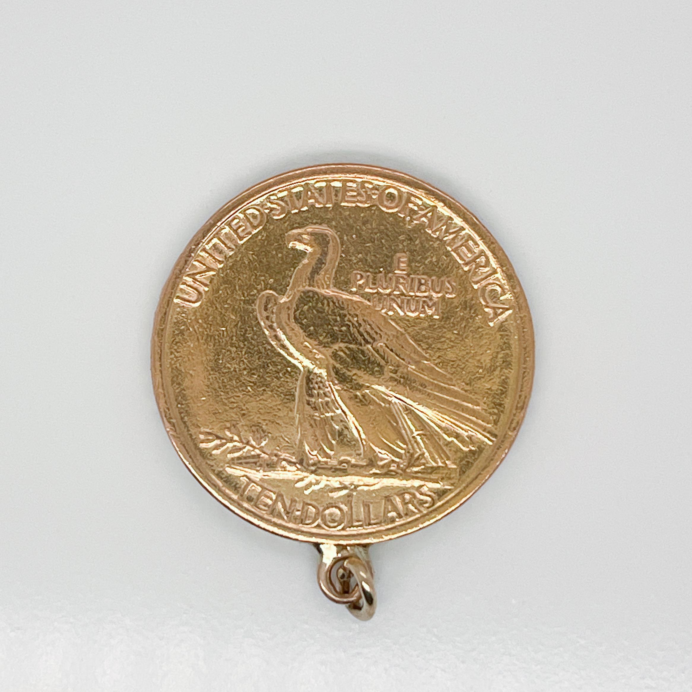 Modern Antique Indian Head $10 US Gold Coin Pendant for a Necklace
