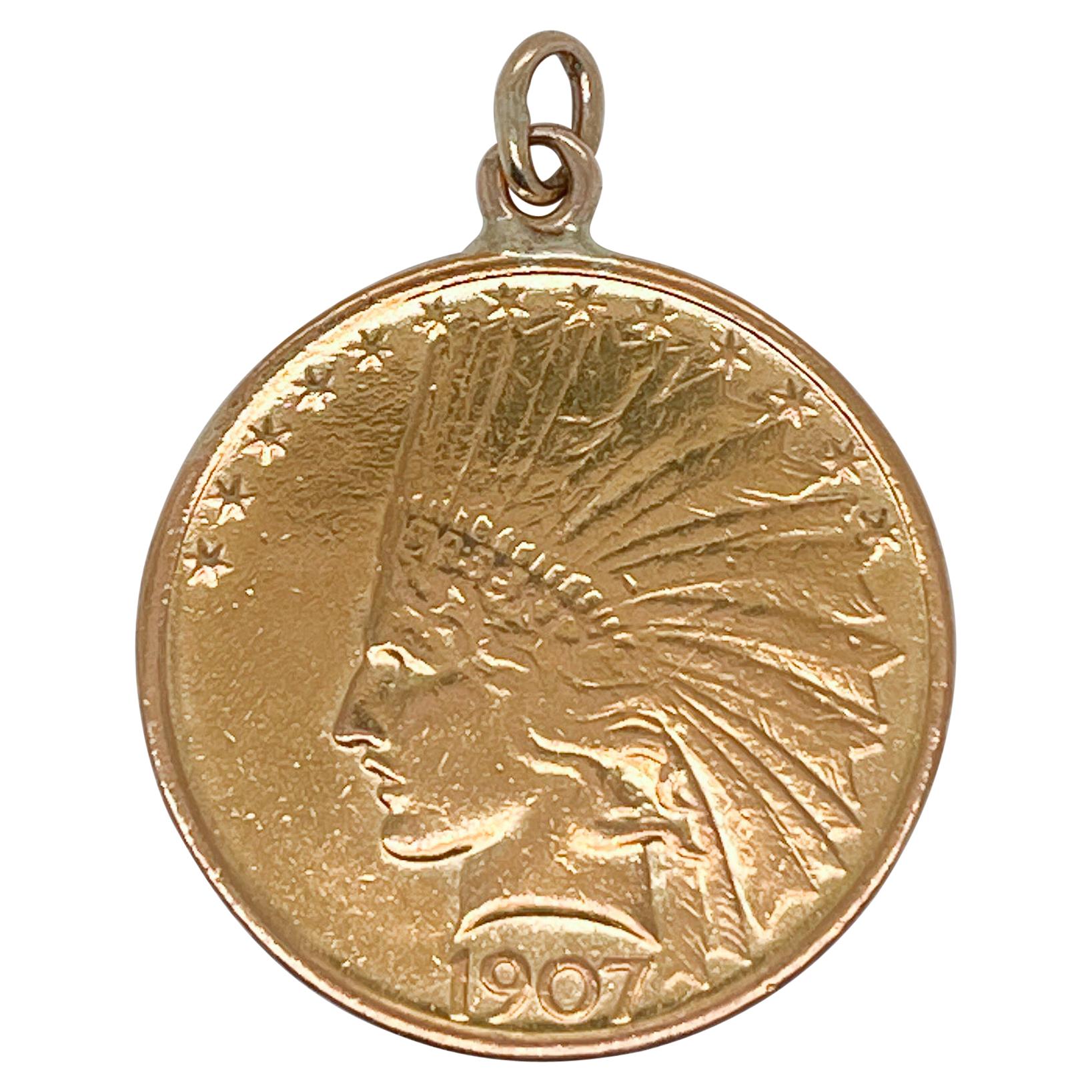 Antique Indian Head $10 US Gold Coin Pendant for a Necklace