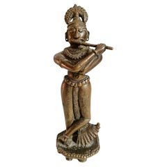 Antica statua indiana indù di bronzo Krishna - Arte popolare asiatica del XVIII secolo
