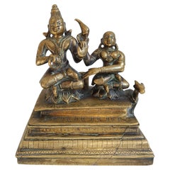 Antica figura indiana indù in bronzo Shiva Parvati 18° C. Antiquariato asiatico