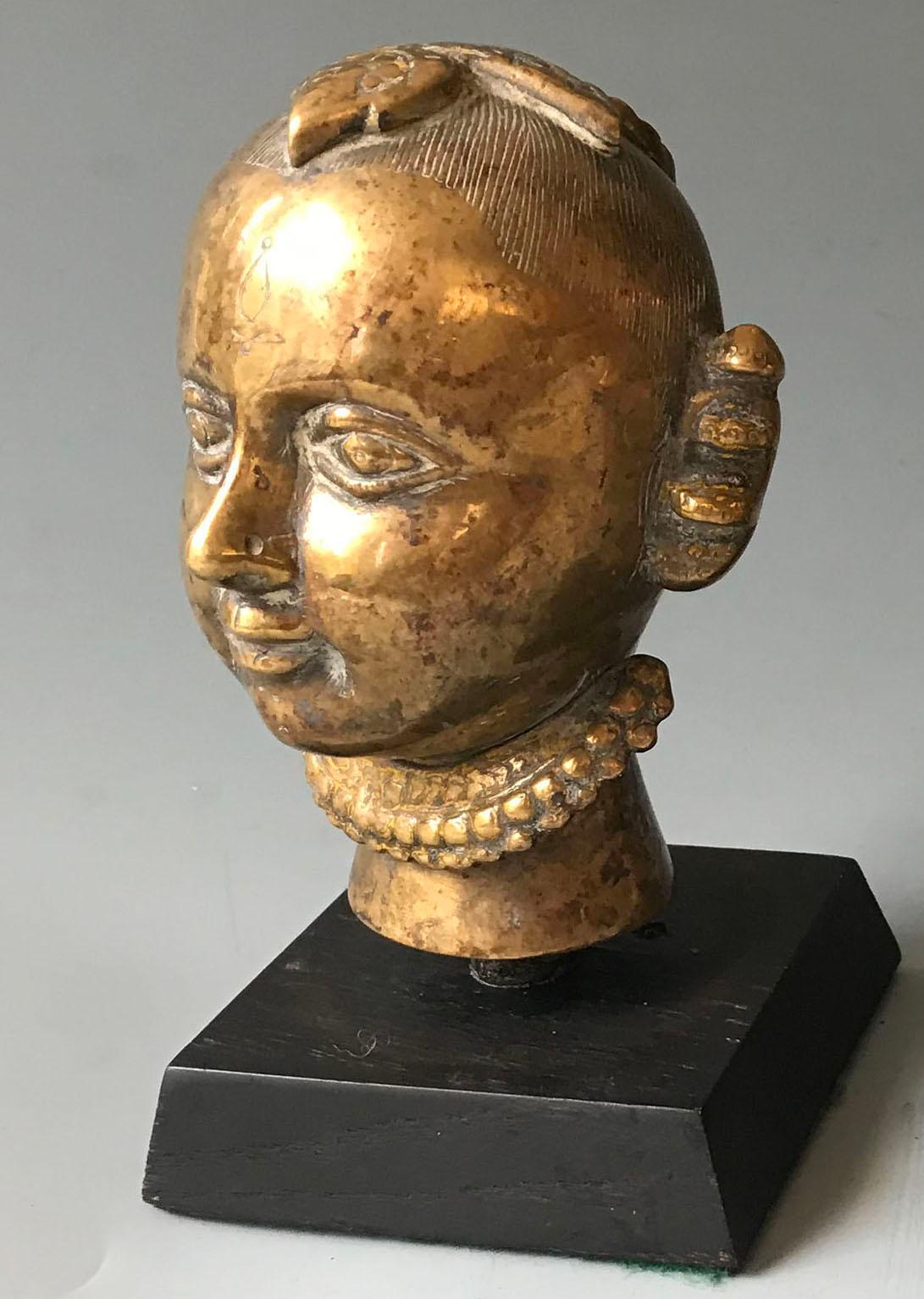 Tibetan Antique Indian Hindu / Jain Brass Votive Head Devotee Asian Art For Sale
