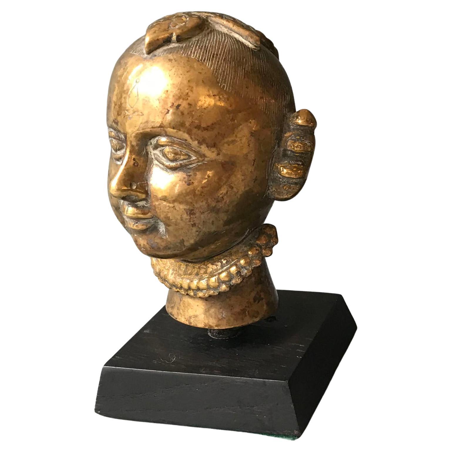 Antique Indian Hindu / Jain Brass Votive Head Devotee Asian Art For Sale