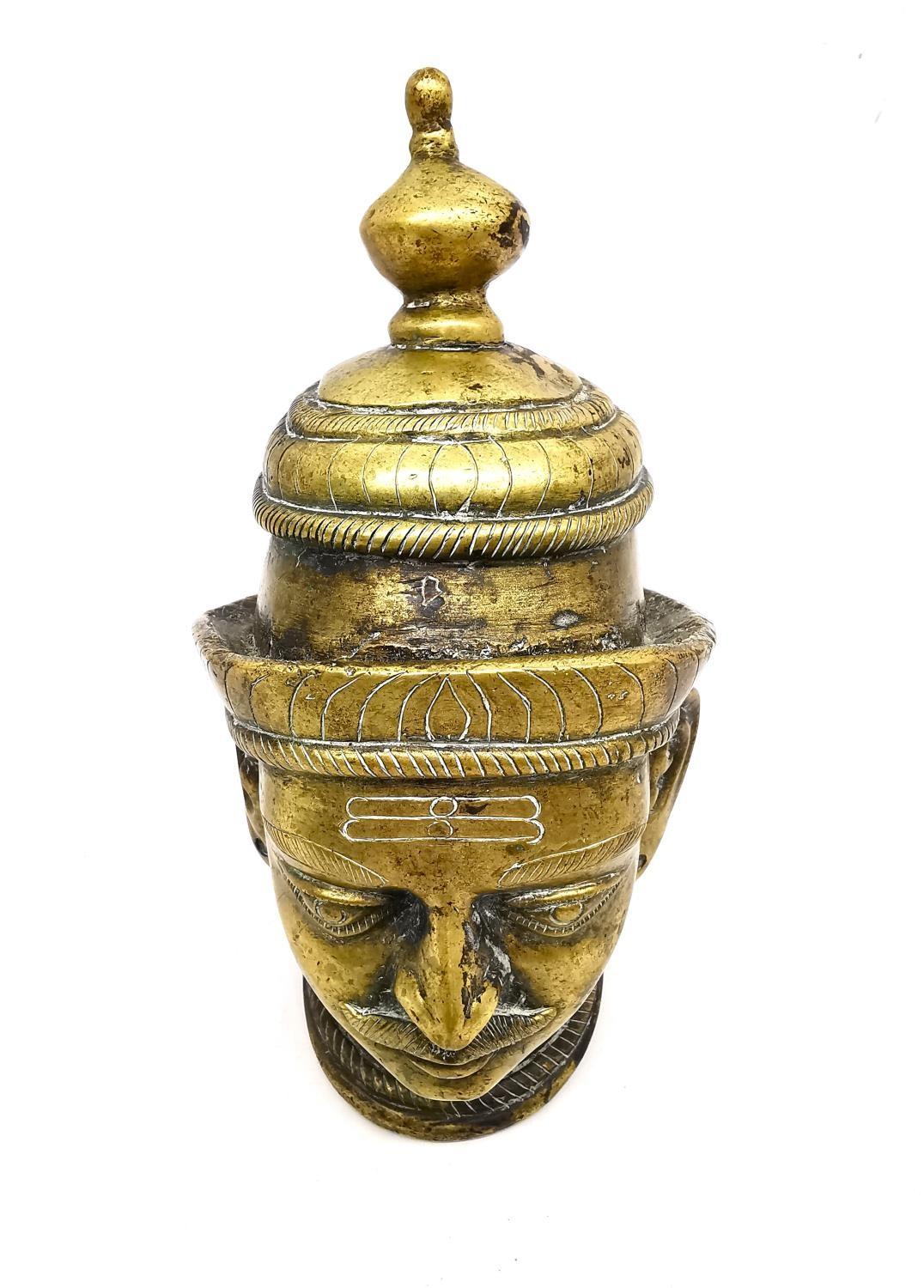 Antigua cabeza votiva hindú de latón de Shiva del siglo XIX  Escultura de arte ritual indio Indio en venta