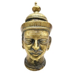 Antique 19th C Hindu Shiva Brass Votive Head  Indian Ritual Art Sculpture